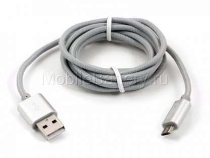 100.01075 Кабель USB - Micro USB в тканевой оплетке (серый, 150 см)