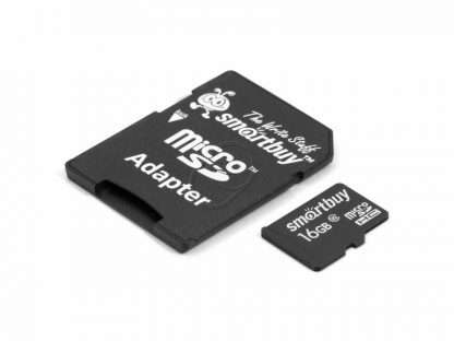 250.00002 Карта памяти SmartBuy microSDHC (16 GB) 10 класс + адаптер SD